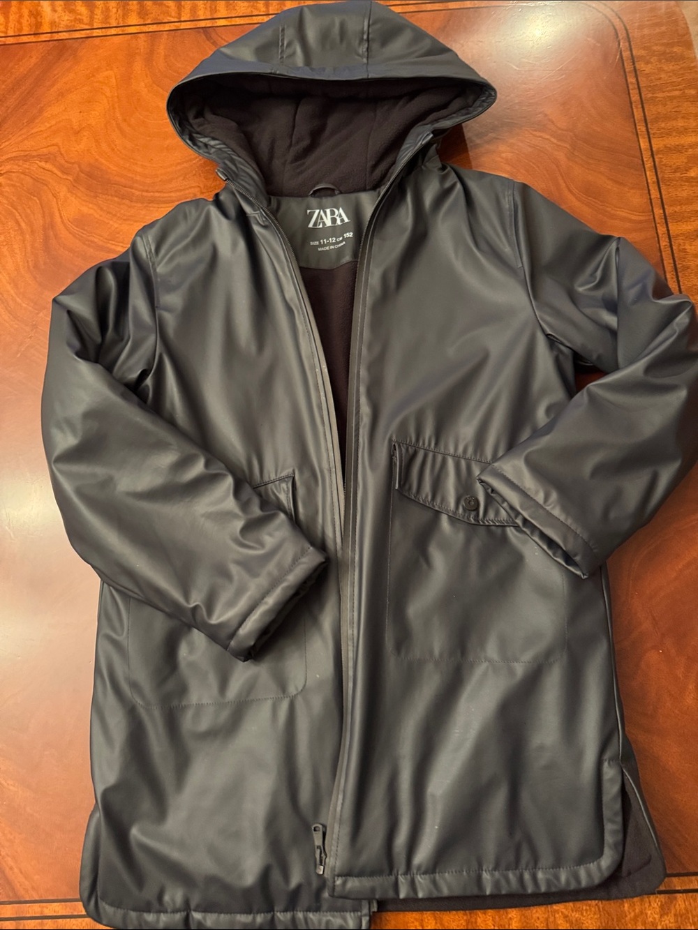 Zara Men's Black Hooded Raincoat